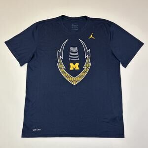 Nike Michigan Wolverines Football Shirt Mens L Dri Fit Navy NCAA Jordan Logo Tee